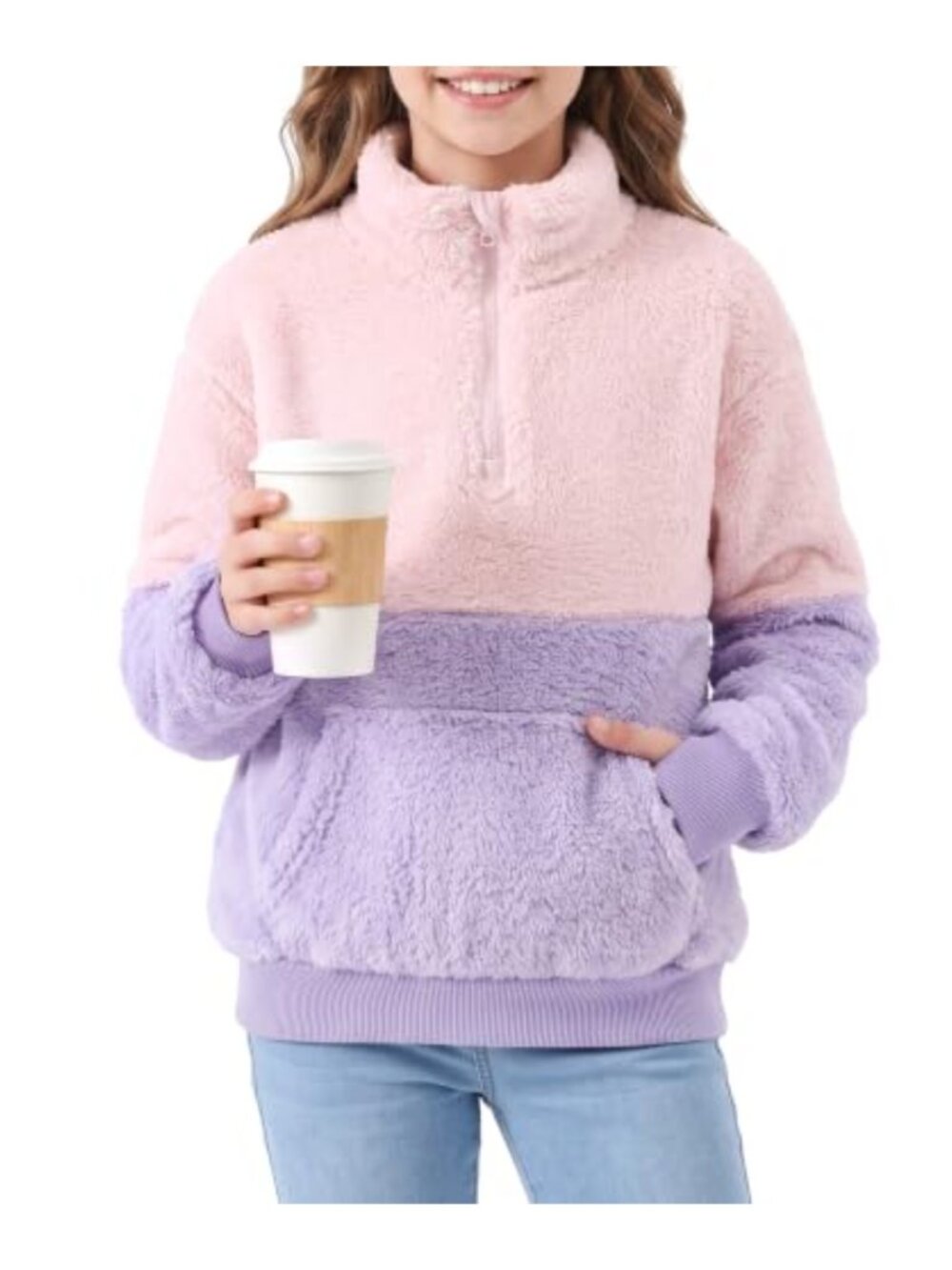 Girls Fleece Pullover Sweatshirt Half Zip Sherpa Hoodie Fuzzy Sweater